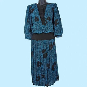 Vintage Camillia Blue Pleated Dress